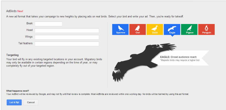 adbirds Google launched 'AdBirds' - a play on words for April Fools' Day